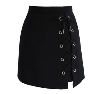 LAST ONE! Black Tie Front Mini Skirt